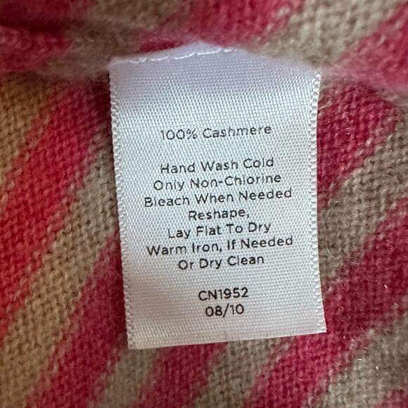 Talbots Sweater Medium 100% Pure Cashmere Cardigan Tan Pink Striped Long Sleeve - Picture 9 of 13